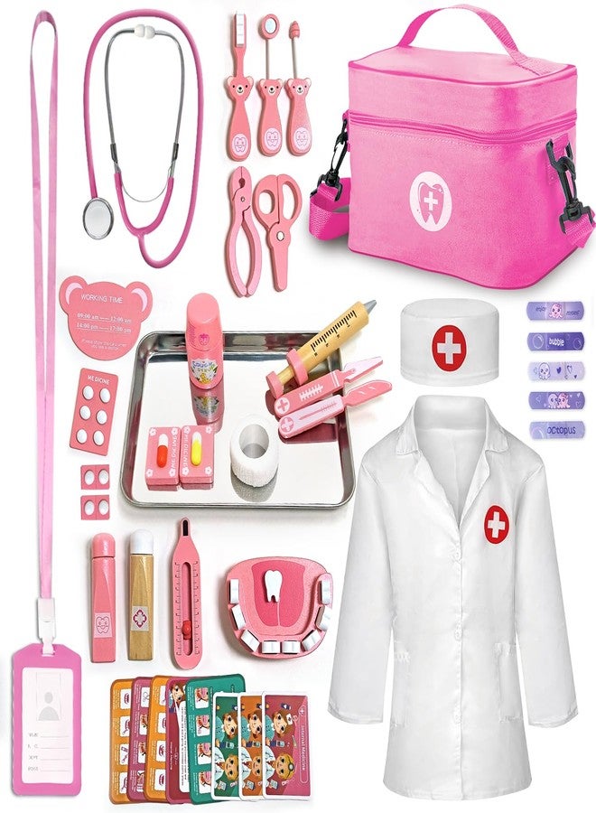 XZZO Doctor Kit for Kids Girls, Wooden Kids Dentist Play Set, Doctor Play Set Pretend Play Toys for Toddlers 3-5 , Realistic Wooden Medical Kit Role Play Set, Gifts for Boys Girls 3+ Years - Image 1